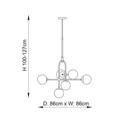 Endon 106661 - Suspension sur tige ONTARIO 6xE14/7W/230V noir/noir fumé