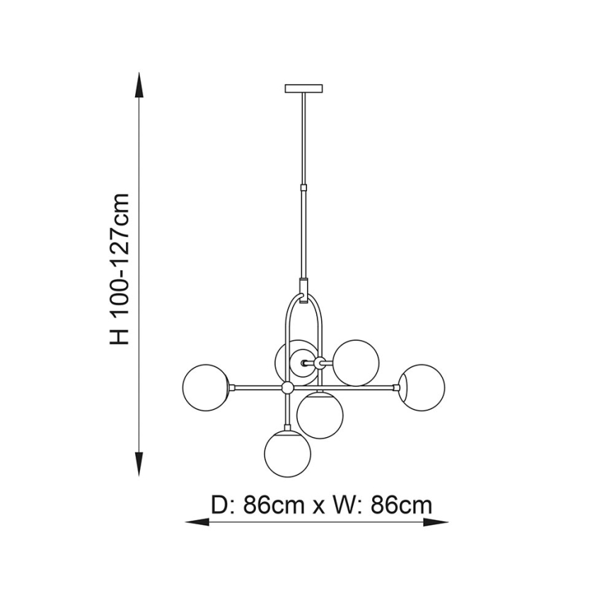 Endon 106661 - Suspension sur tige ONTARIO 6xE14/7W/230V noir/noir fumé