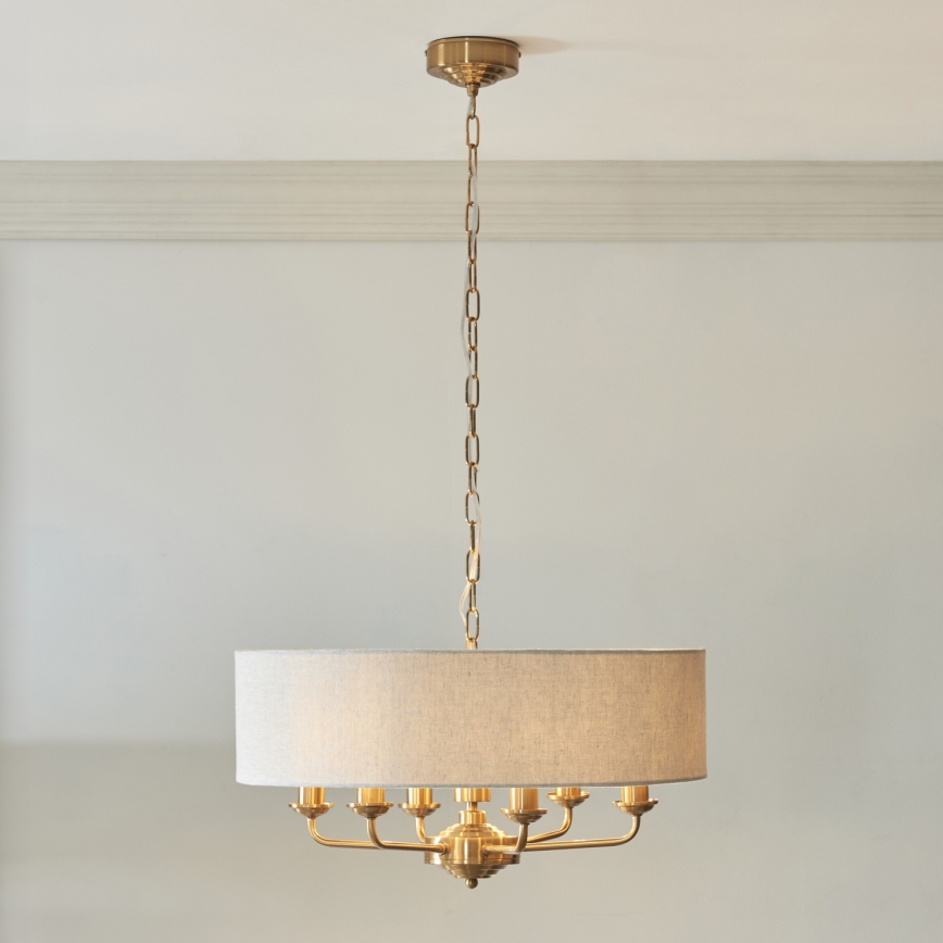 Endon 110722 - Suspension chaîne HIGHCLERE 6xE14/6W/230V beige/laiton d. 55 cm