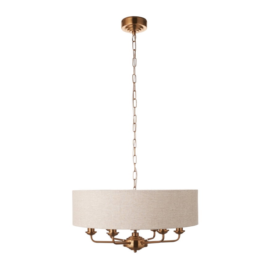 Endon 110722 - Suspension chaîne HIGHCLERE 6xE14/6W/230V beige/laiton d. 55 cm
