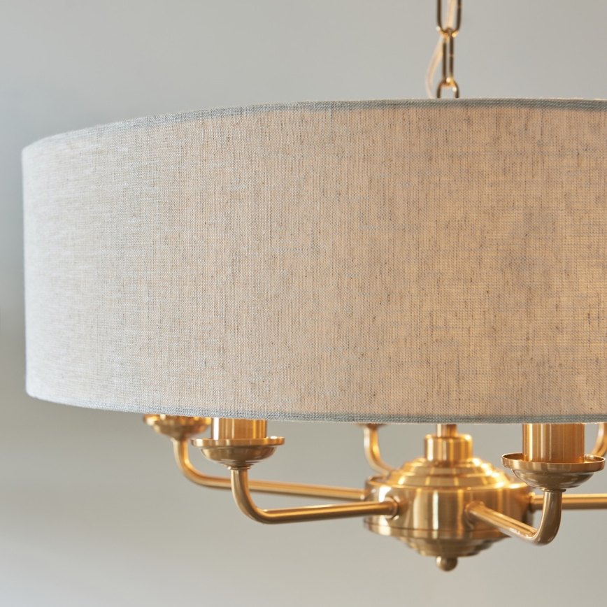 Endon 110722 - Suspension chaîne HIGHCLERE 6xE14/6W/230V beige/laiton d. 55 cm