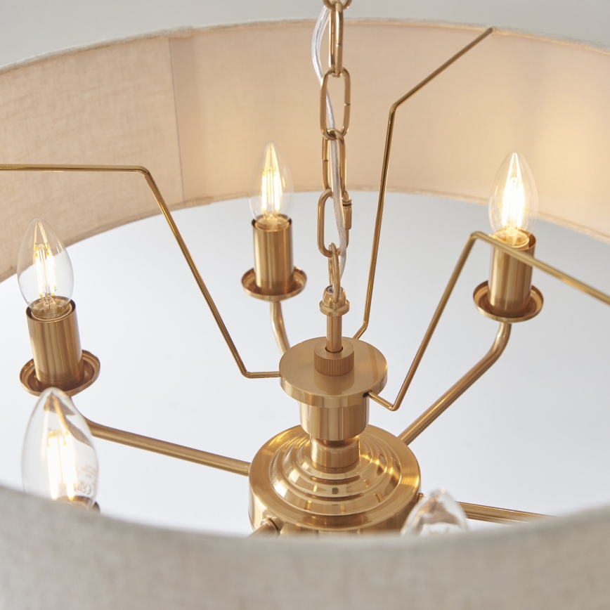 Endon 110722 - Suspension chaîne HIGHCLERE 6xE14/6W/230V beige/laiton d. 55 cm