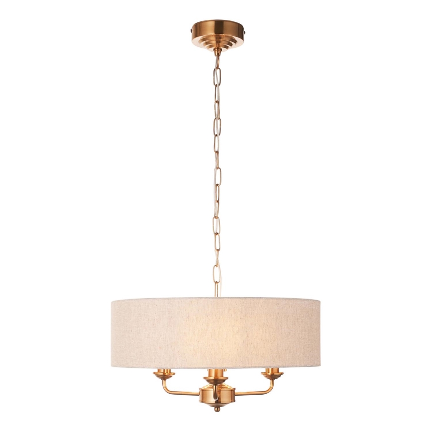 Endon 110723 - Suspension chaîne HIGHCLERE 3xE14/40W/230V beige/laiton d. 45 cm
