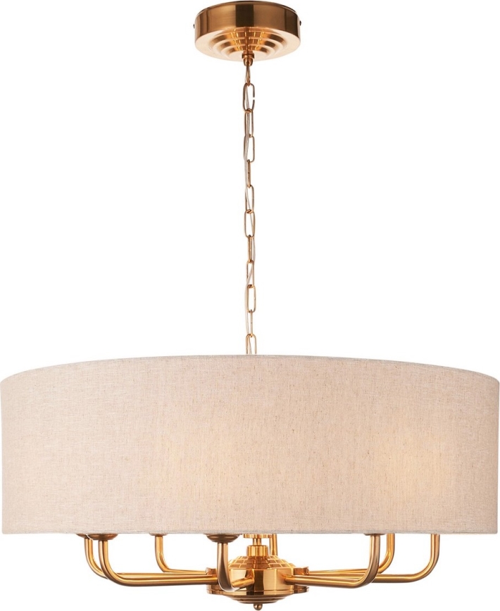 Endon 110727 - Lustre sur chaîne HIGHCLERE 8xE14/6W/230V beige/laiton Ø 70 cm