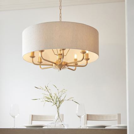 Endon 110727 - Lustre sur chaîne HIGHCLERE 8xE14/6W/230V beige/laiton Ø 70 cm
