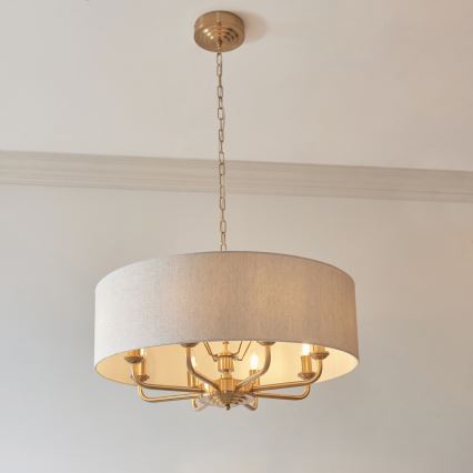 Endon 110727 - Lustre sur chaîne HIGHCLERE 8xE14/6W/230V beige/laiton Ø 70 cm