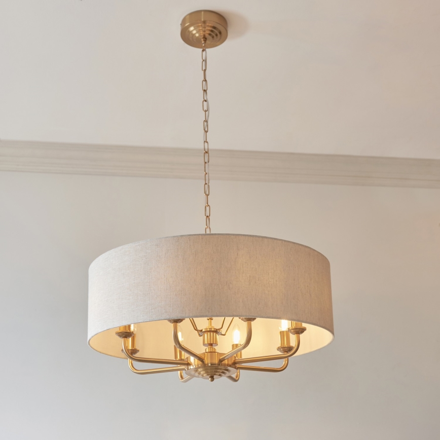 Endon 110727 - Lustre sur chaîne HIGHCLERE 8xE14/6W/230V beige/laiton Ø 70 cm