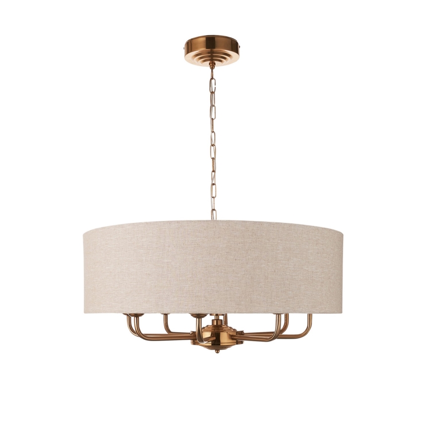 Endon 110727 - Lustre sur chaîne HIGHCLERE 8xE14/6W/230V beige/laiton Ø 70 cm