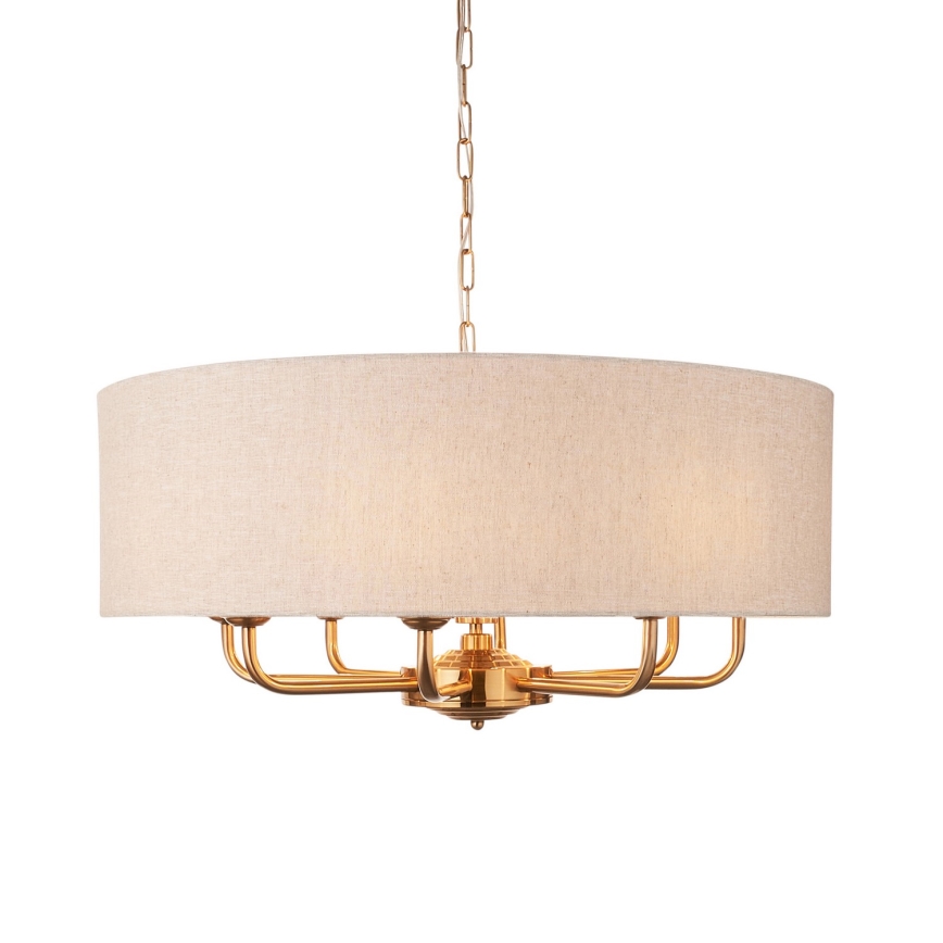 Endon 110727 - Lustre sur chaîne HIGHCLERE 8xE14/6W/230V beige/laiton Ø 70 cm