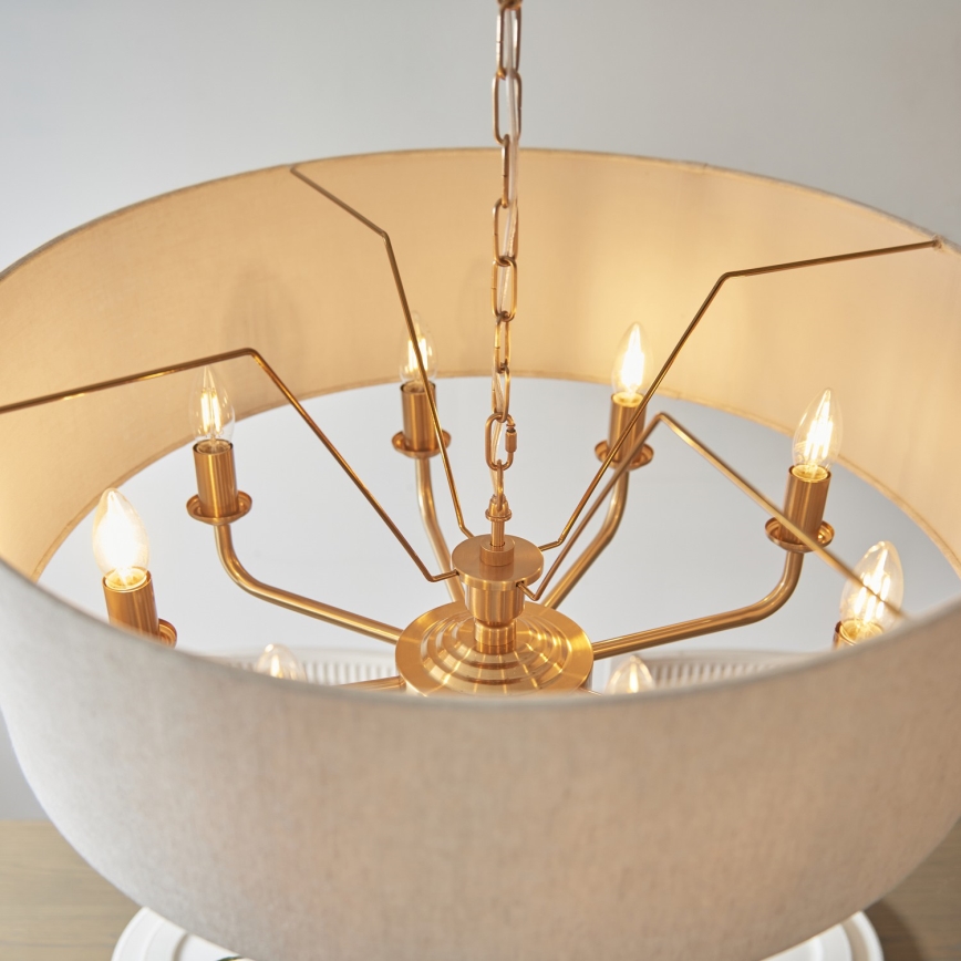 Endon 110727 - Lustre sur chaîne HIGHCLERE 8xE14/6W/230V beige/laiton Ø 70 cm