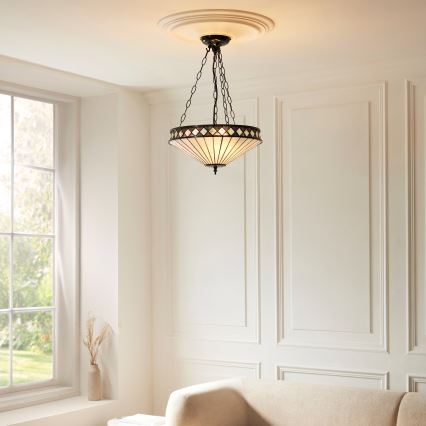 Endon 111870 - Lustre suspendu à chaîne Tiffany FARGO 3×E27 / 10 W / 230 V Ø 41,5 cm