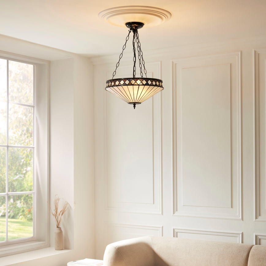 Endon 111870 - Lustre suspendu à chaîne Tiffany FARGO 3×E27 / 10 W / 230 V Ø 41,5 cm