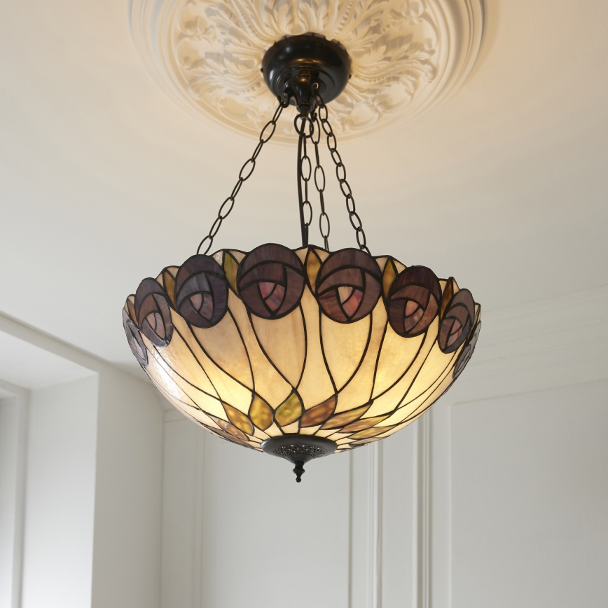 Endon 111872 - Lustre à chaîne Tiffany HUTCHINSON 3xE27/60W/230V Ø 50 cm