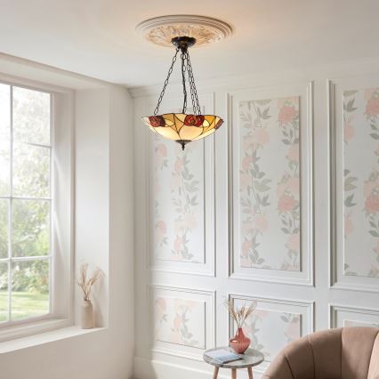 Endon 111879 - Lustre Tiffany INGRAM sur chaîne, 3x E27/10 W/230 V, Ø 45 cm