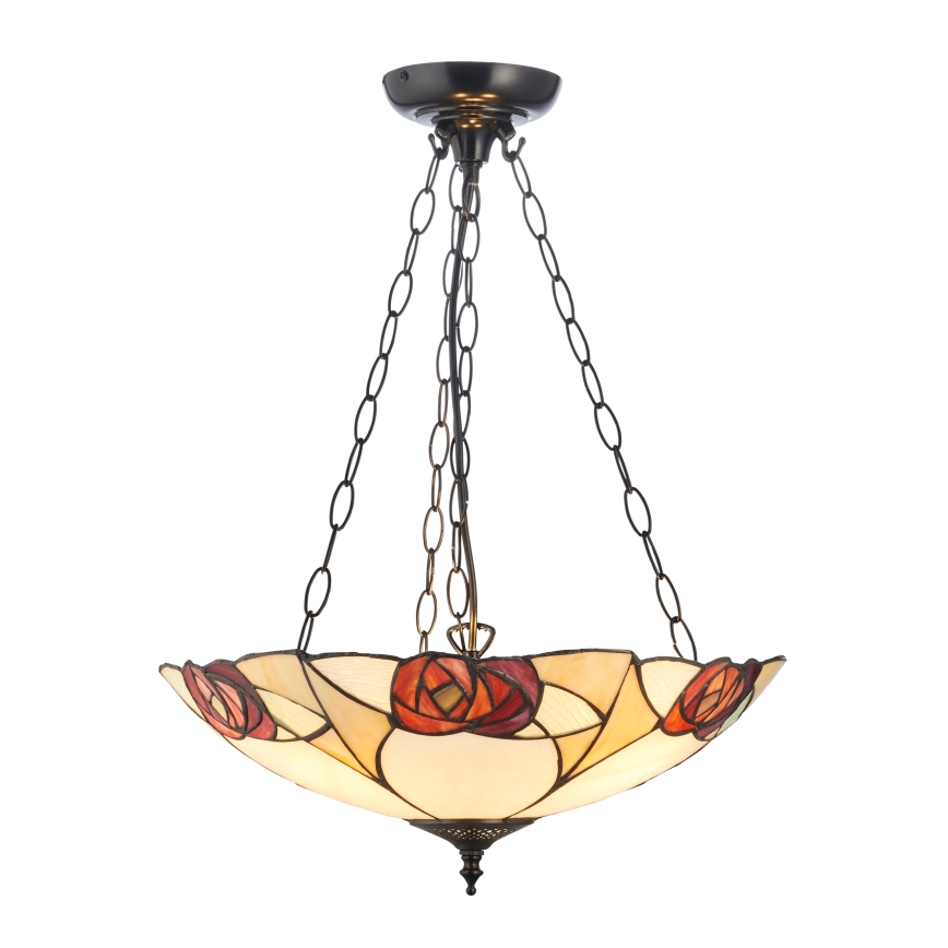 Endon 111879 - Lustre Tiffany INGRAM sur chaîne, 3x E27/10 W/230 V, Ø 45 cm