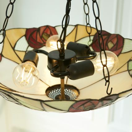 Endon 111879 - Lustre Tiffany INGRAM sur chaîne, 3x E27/10 W/230 V, Ø 45 cm