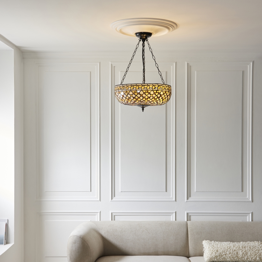 Endon 111882 - Lustre suspendu par chaîne Tiffany MILLE FEUX 3xE27/10W/230V Ø 45 cm