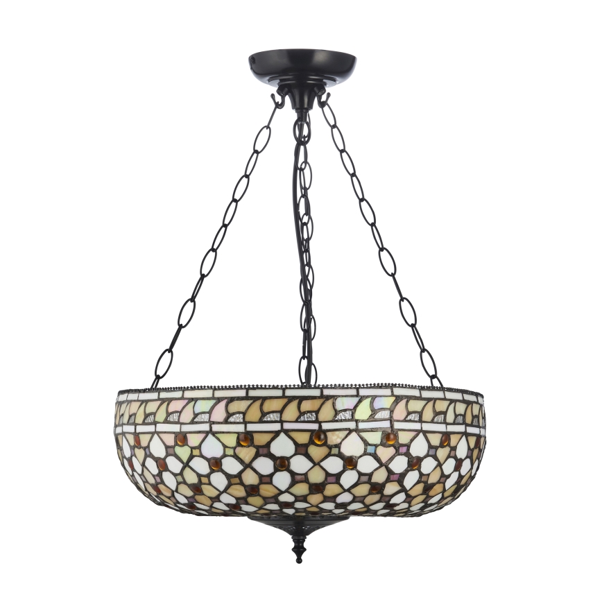 Endon 111882 - Lustre suspendu par chaîne Tiffany MILLE FEUX 3xE27/10W/230V Ø 45 cm