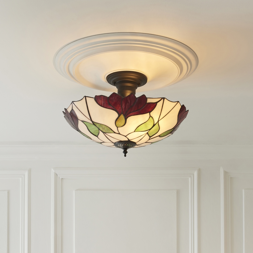 Endon 111896 - Plafonnier à montage affleurant Tiffany BOTANICA 3xE27/10W/230V Ø 45 cm