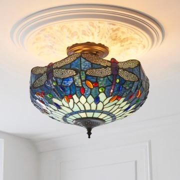 Endon 111897 - Plafonnier Tiffany DRAGONFLY, montage affleurant, 3 x E27 / 10 W / 230 V, Ø 41 cm