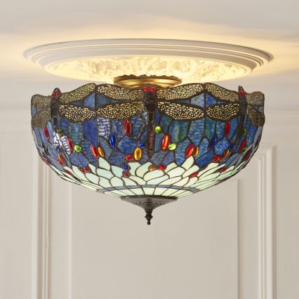 Endon 111899 - Plafonnier Tiffany DRAGONFLY 3xE27/10W/230V Ø 50 cm