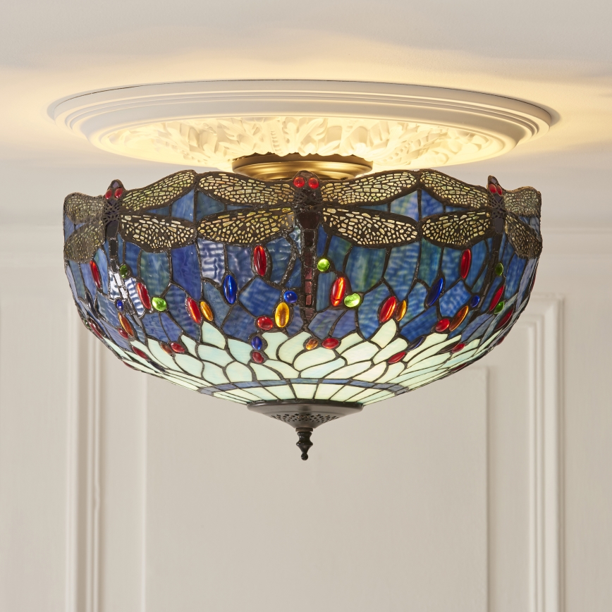 Endon 111899 - Plafonnier Tiffany DRAGONFLY 3xE27/10W/230V Ø 50 cm
