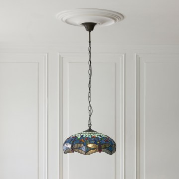 Endon 112195 - Lustre à chaîne Tiffany DRAGONFLY 1xE27/60W/230V Ø 41 cm