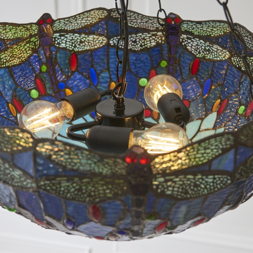 Endon 112250 - Lustre suspendu à chaîne Tiffany DRAGONFLY 3xE27/60W/230V Ø 50 cm