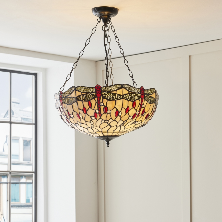 Endon 112251 - Lustre suspendu à chaîne Tiffany DRAGONFLY 3xE27/60W/230V Ø 50 cm