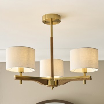 Endon 116993 - Lustre sur tige HEATHCLIFF 3xE14/7W/230V laiton/frêne
