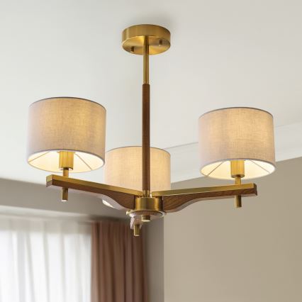 Endon 116993 - Lustre sur tige HEATHCLIFF 3xE14/7W/230V laiton/frêne