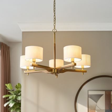 Endon 116994 - Lustre à chaîne HEATHCLIFF 5xE14/7W/230V laiton/frêne