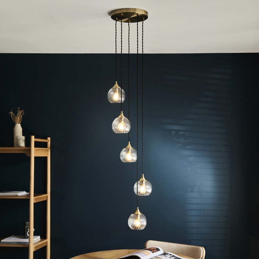 Endon 119435 - Suspension sur câble ALLEGRA 5xE14/7W/230V laiton