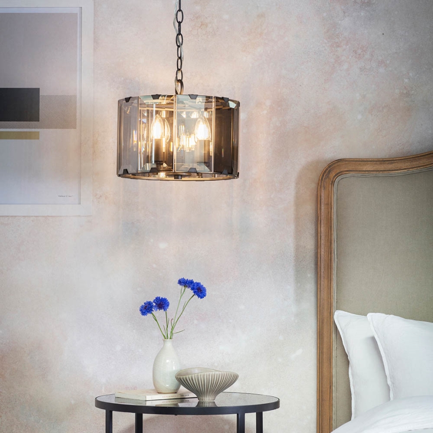 Endon 61281 - Lustre sur chaîne CLOONEY 4xE14/40W/230V noir/fumé