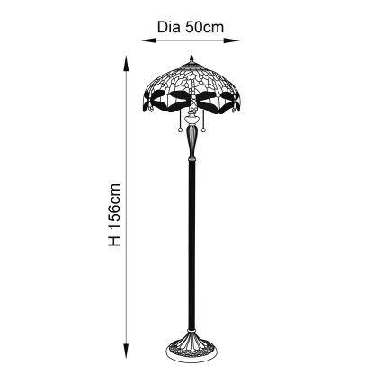 Endon 64070 - Lampadaire Tiffany DRAGONFLY 2xE27/60W/230V Ø 50 cm