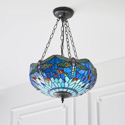 Endon 64075 - Suspension à chaîne Tiffany DRAGONFLY 3xE27/60W/230V Ø 41 cm