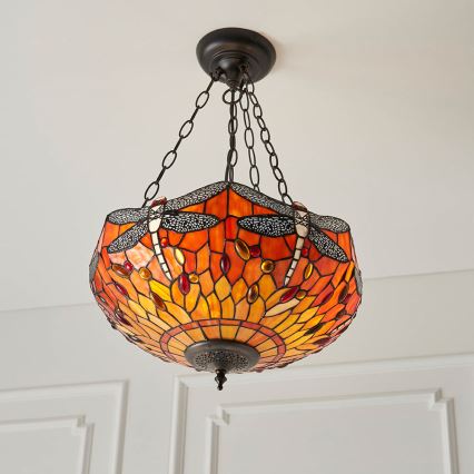 Endon 64076 - Lustre sur chaîne Tiffany DRAGONFLY 3xE27/60W/230V Ø 41 cm