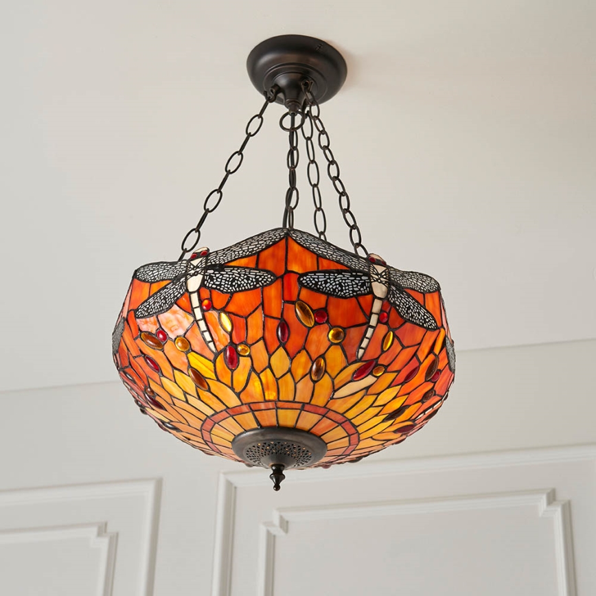 Endon 64076 - Lustre sur chaîne Tiffany DRAGONFLY 3xE27/60W/230V Ø 41 cm