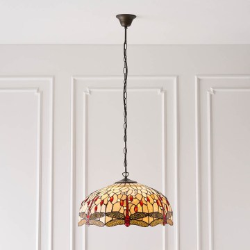 Endon 64079 - Suspension Tiffany DRAGONFLY sur chaîne, 3xE27/60W/230V, Ø 50 cm