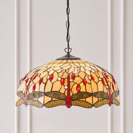 Endon 64079 - Suspension Tiffany DRAGONFLY sur chaîne, 3xE27/60W/230V, Ø 50 cm
