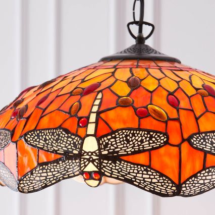 Endon 64081 - Lustre sur chaîne Tiffany DRAGONFLY 3xE27/60W/230V Ø 41 cm