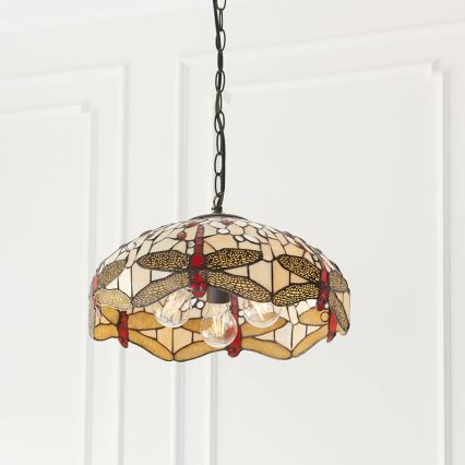 Endon 70824 - Suspension à chaîne Tiffany DRAGONFLY 3xE27/60W/230V Ø 41 cm