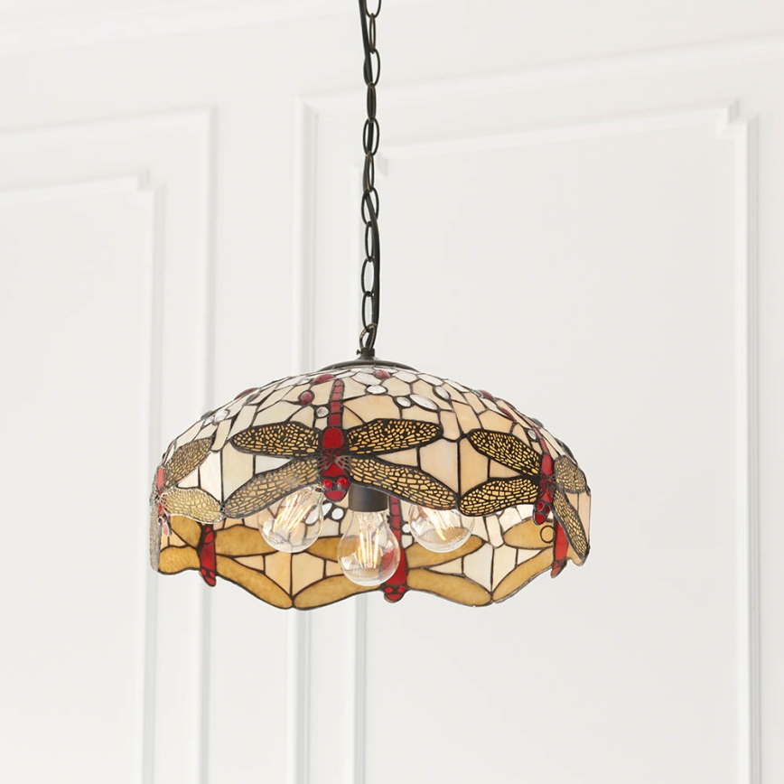 Endon 70824 - Suspension à chaîne Tiffany DRAGONFLY 3xE27/60W/230V Ø 41 cm