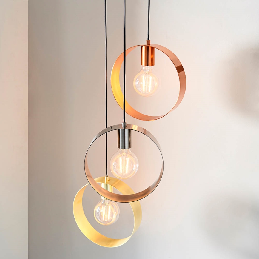 Endon 81922 - Suspension sur câble HOOP 3xE27/40W/230V doré/cuivré/chrome mat