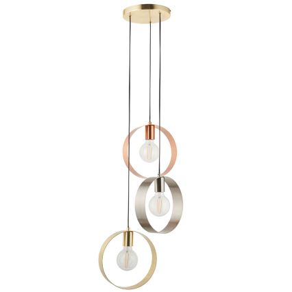 Endon 81922 - Suspension sur câble HOOP 3xE27/40W/230V doré/cuivré/chrome mat