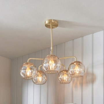 Endon 91969 - Lustre sur tige DIMPLE 5xE14/25W/230V doré