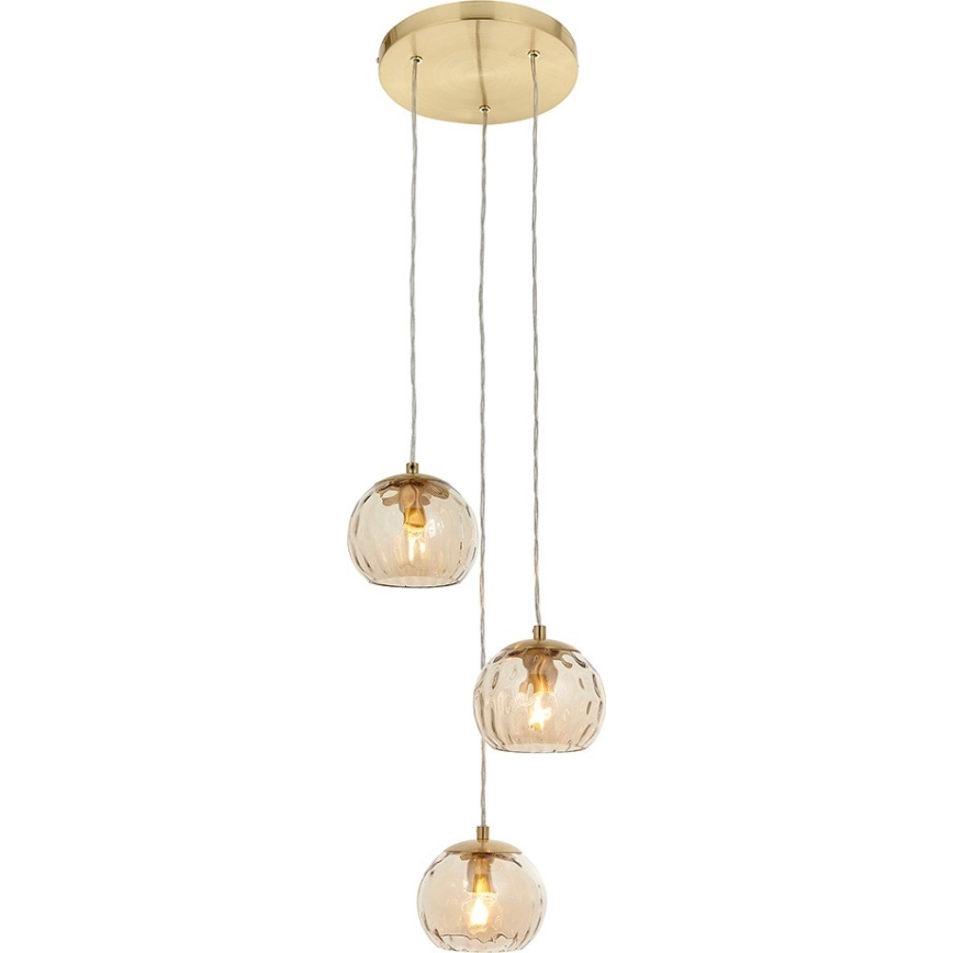Endon 91971 - Suspension sur câble DIMPLE 3xE14/25W/230V doré/beige fumé