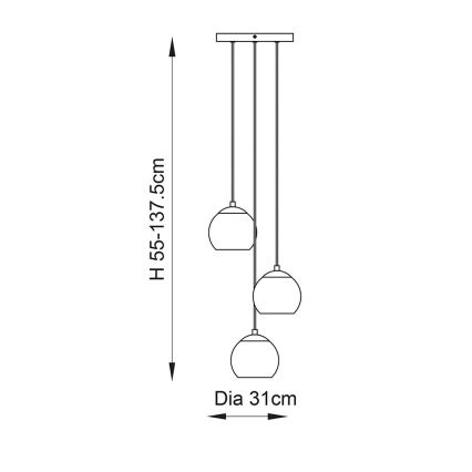 Endon 91971 - Suspension sur câble DIMPLE 3xE14/7W/230V doré/beige fumé