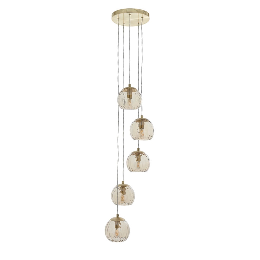 Endon 91972 - Suspension sur câble DIMPLE 5xE14/7W/230V doré/beige fumé