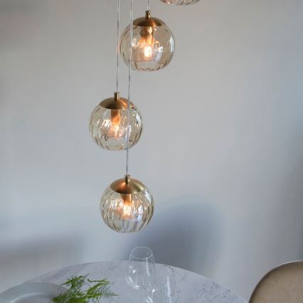 Endon 91972 - Suspension sur câble DIMPLE 5xE14/7W/230V doré/beige fumé